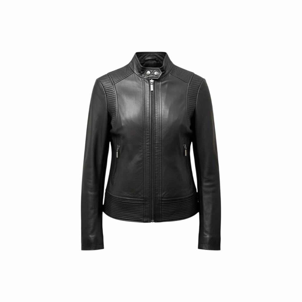 Bernardo Black 100% Leather Motorcycle Jacket - Size Small (4-6)